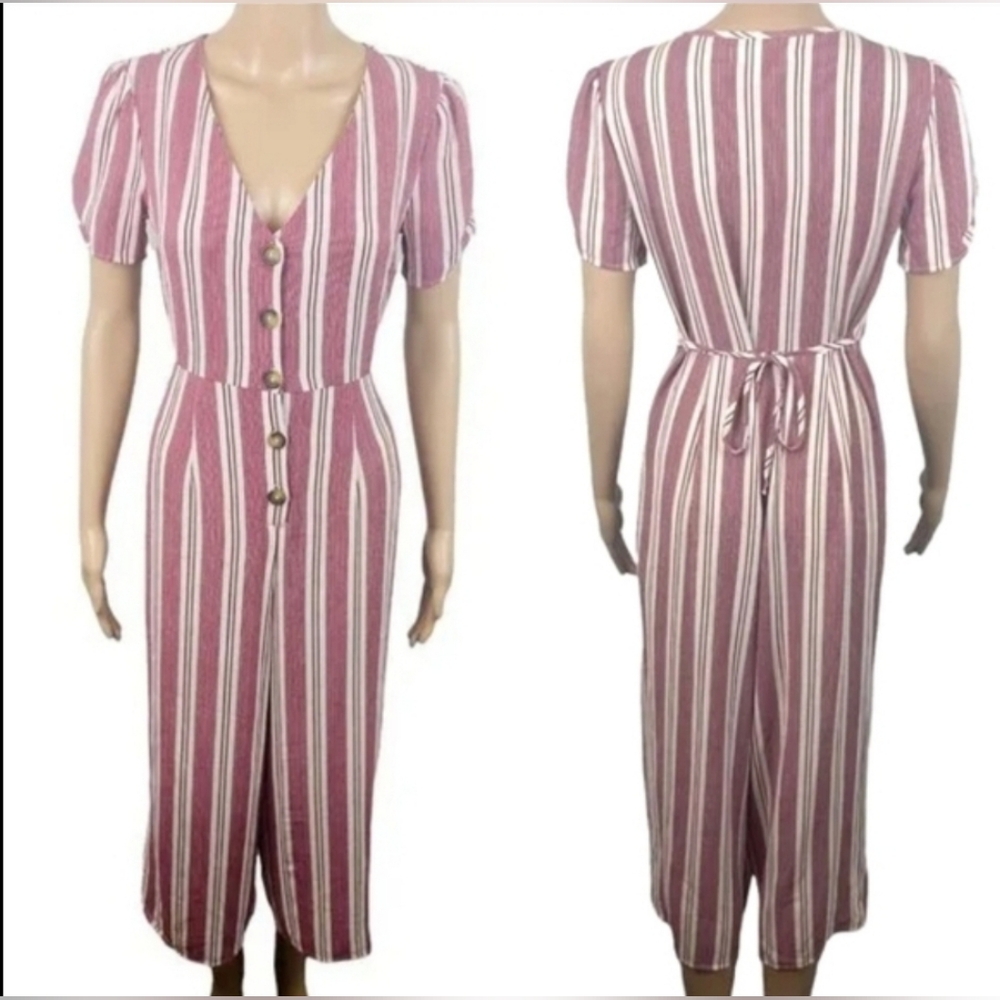 Band of Gypsies Wide Leg V-Neck Striped Ankle Length Jumpsuit Small Office Boho